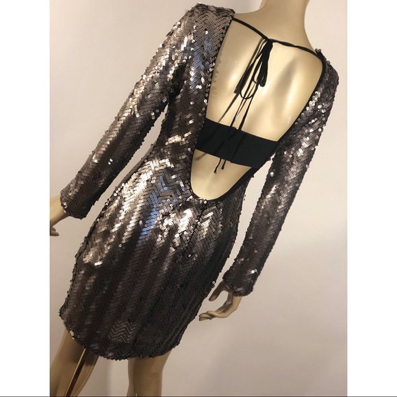 Adelyn Rae Herringbone Sequin Holiday Dress (S) - Picture 4 of 7